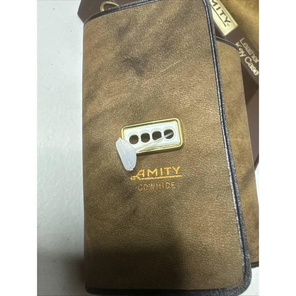 Vintage Men's Amity Tri Fold Key Holder‎ Brown Cowhide Leather +NEW Box